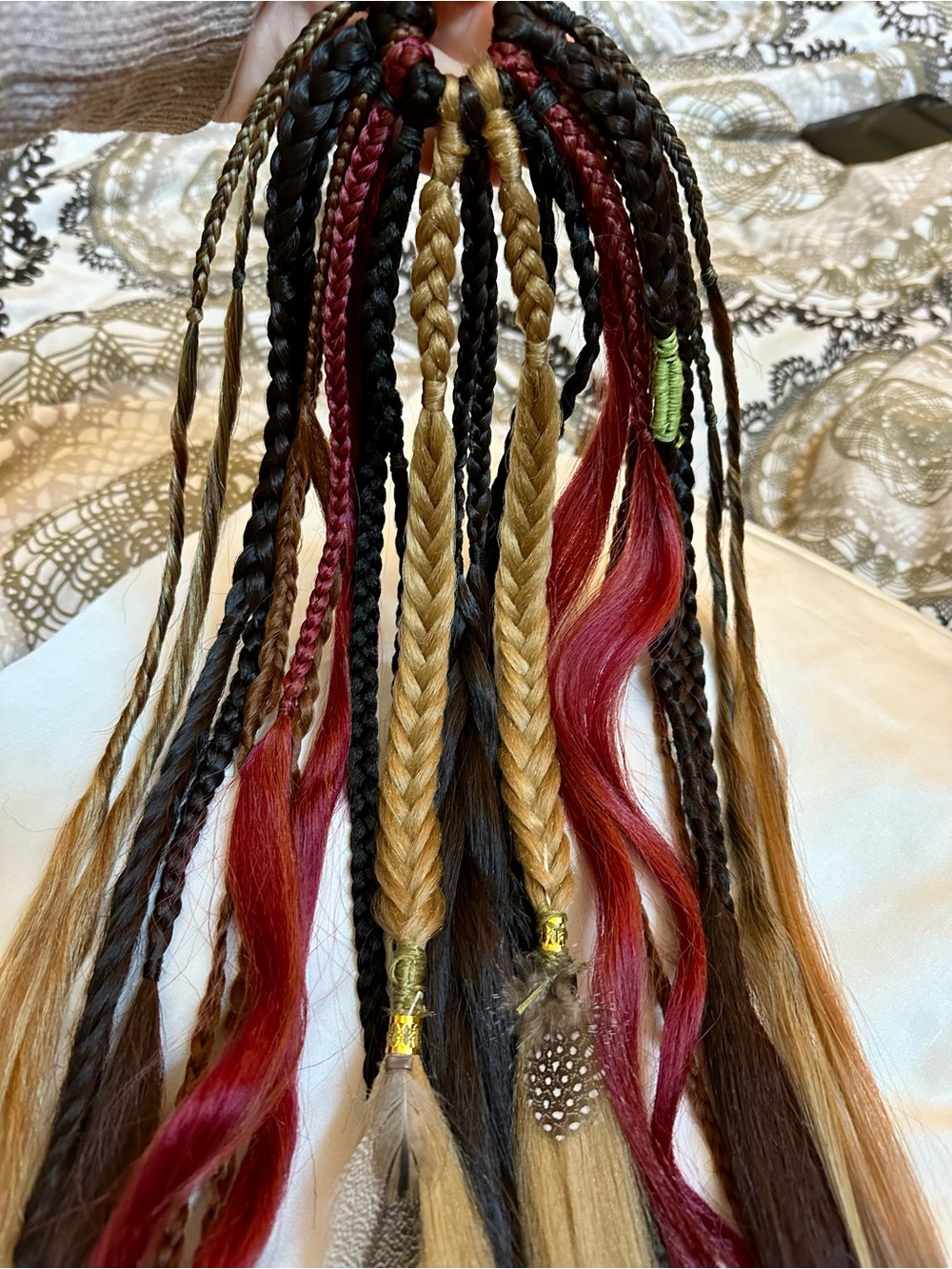 Hand-Braided Mixed Color Hair Extension Clips - Multi-Color Braids ( Stacey )🩷 - Picture 12 of 16